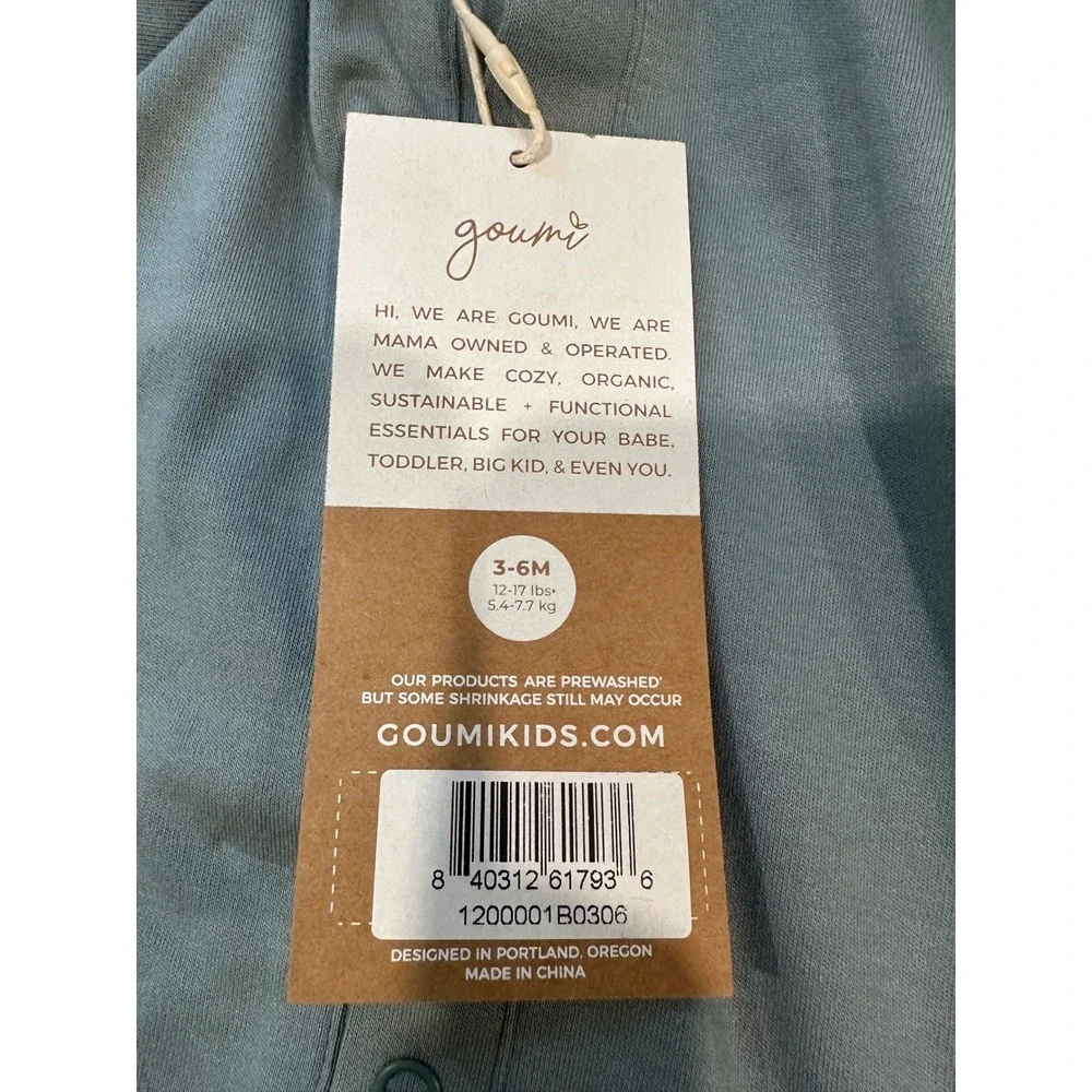 Goumi 24 Hour Organic Bamboo Cotton Convertible Baby Gown Sage Blue 3-6M NWT